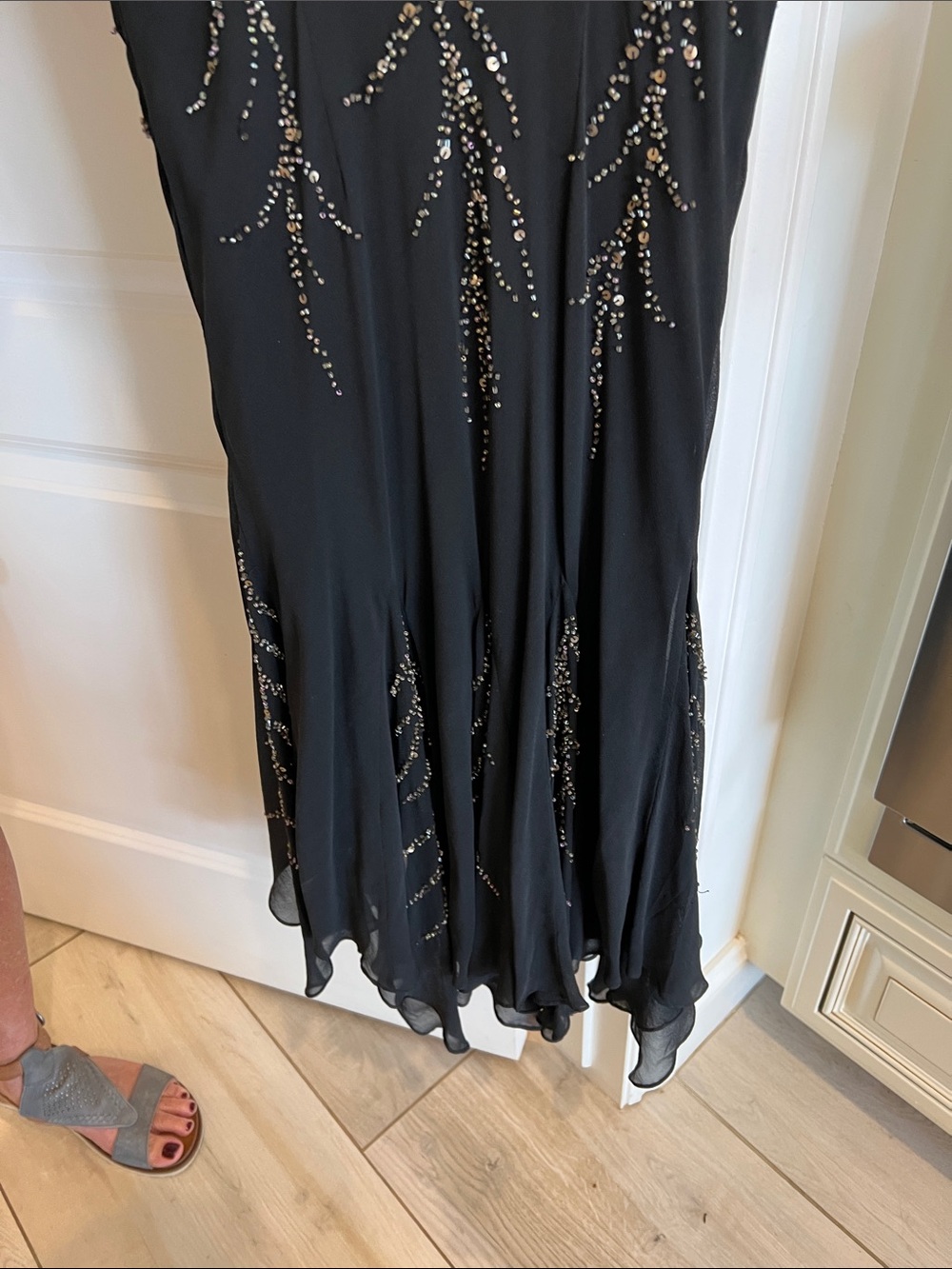Sue Wong Black Gown with Pink Ribbon and Beaded Bodice - Picture 5 of 5